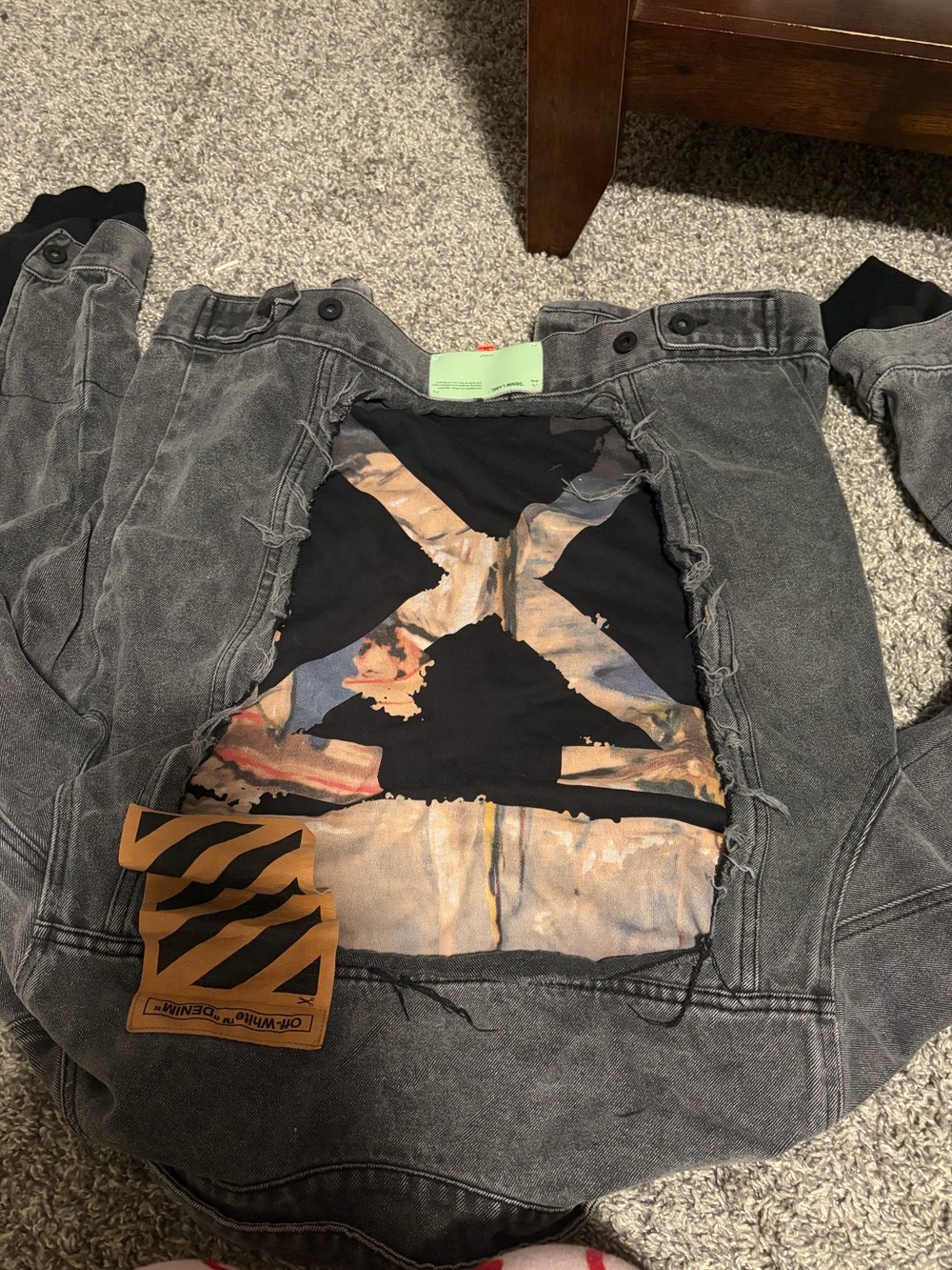 Off-White c/o Virgil Abloh Denim Distressed Jacket Gray/Black Size L OMYE019R19C